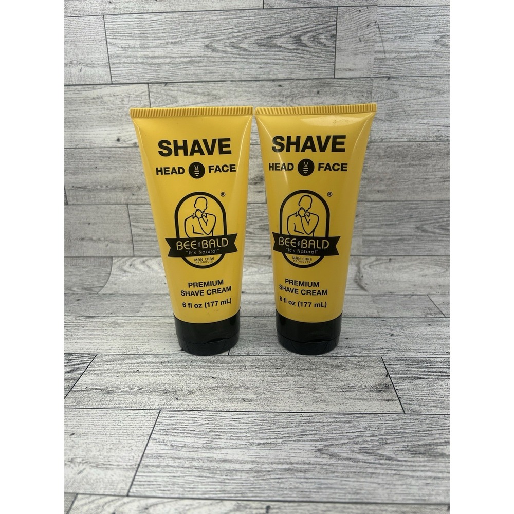 Lot Of 2 Bee Bald SHAVE Premium Shaving Cream 6 Ounces. Both New One Open Unused